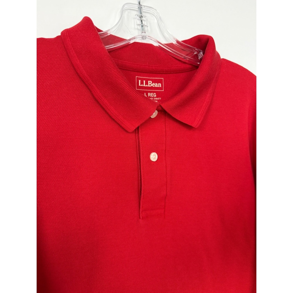 LL Bean Mens Red Long Sleeve Pique Cotton Polo Shirt Large Regular 236477